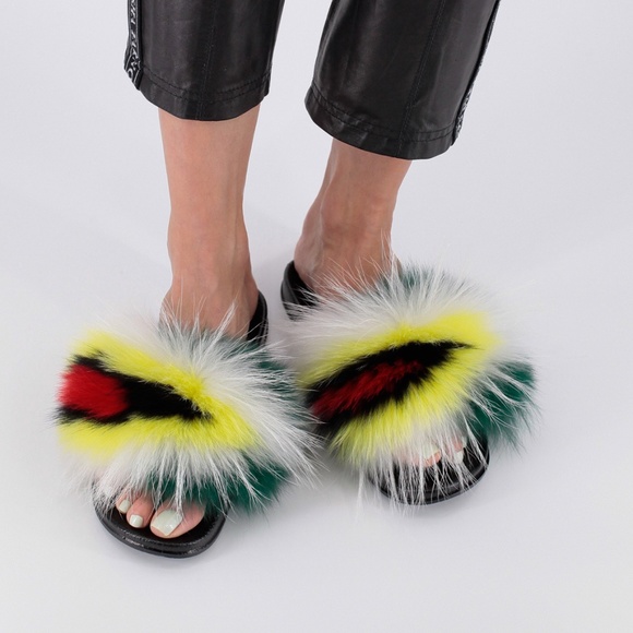 NWT Real Fur Slippers / Sandals, Multicolor - Picture 3 of 7